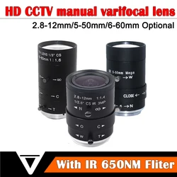 Objectif de vidéosurveillance manuel, 2.8-12mm 5-50mm 6-60mm, mégapixels HD CS, Zoom Varifocal, mise au point IR, pour la sécurité, boîte de caméra de vidéosurveillance