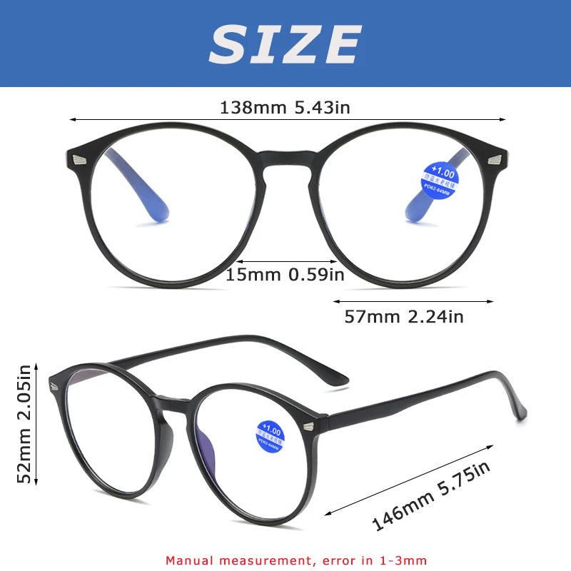 CRIXALIS Retro Anti Blue Light Reading Glasses Ladies Round Fashion Presbyopia Eyeglasses Women Computer Prescription Eyewear