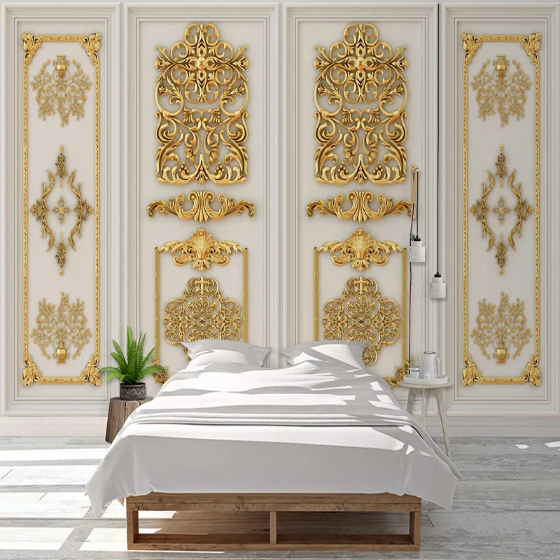 

Custom 3D Wallpaper Murals Luxury 3D Stereoscopic Golden Embossed Flowers European Style Living Room TV Background Wall Fresco