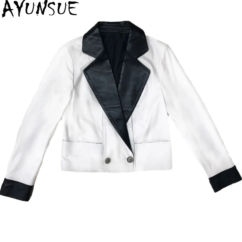 Ayune-Chaqueta de piel auténtica para Mujer, abrigos de piel de oveja auténtica para Mujer, chaquetas cortas holgadas coreanas a la moda, SQQ51