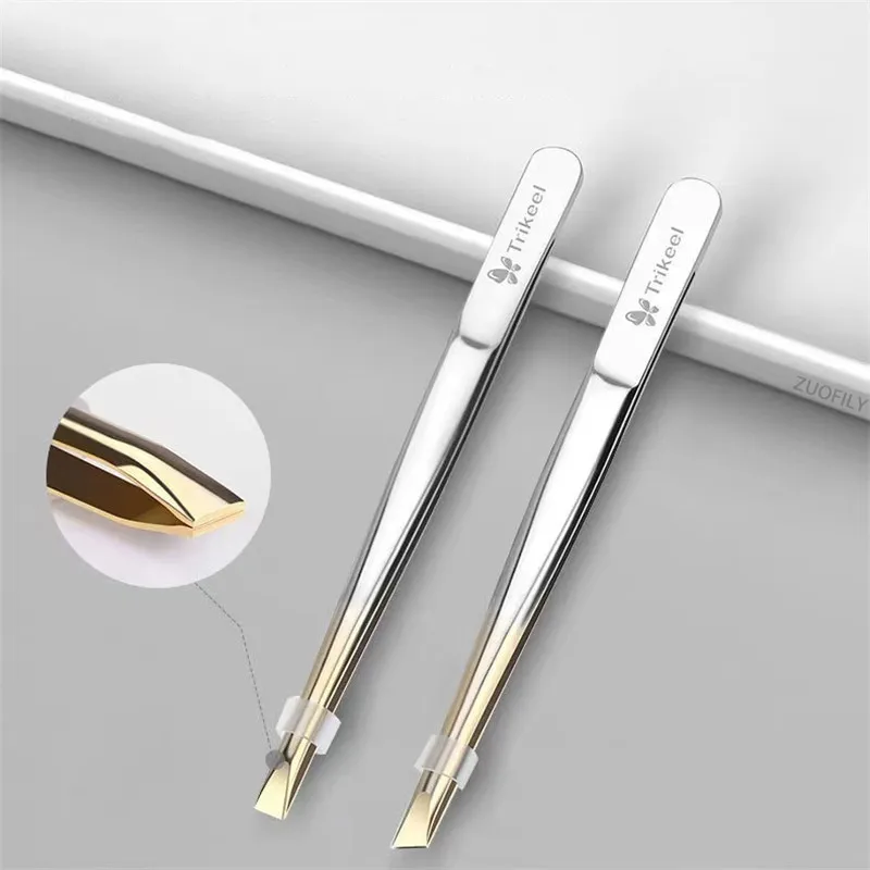 Stainless Steel Flat/Slant Tip Multifunction Tweezer Eyebrow Tweezer Face Hair Removal Make Up Tool False Eyelashes Tweezer Tool