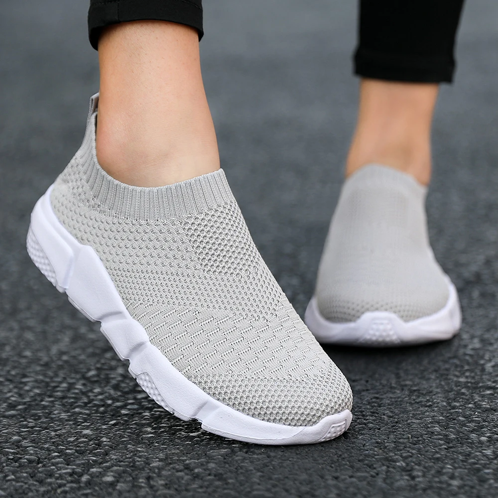 Women Flat Slip on Black Shoes Woman Lightweight Walking Sock Sneakers Summer Casual Chaussures Femme Tenis Loafers Plus Size 42