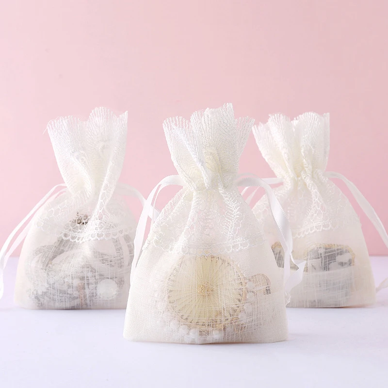 3pcs/lot Lace Jewelry Bags With Drawstring White Hollow Pouches 10*14cm Gift Bags for Wedding Favors Party Christmas Candy Bag