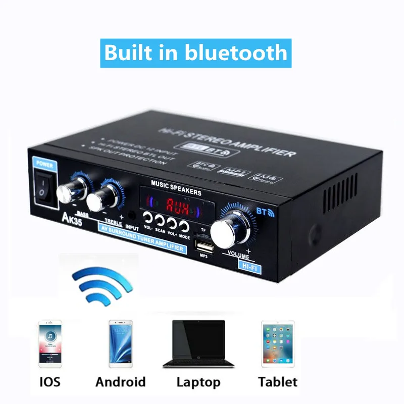 AK35 800W Home Power Amplifiers 2 Channel Bluetooth 5.0 Surround Sound FM USB Remote Control Mini HIFI Digital Amplifier Stereo