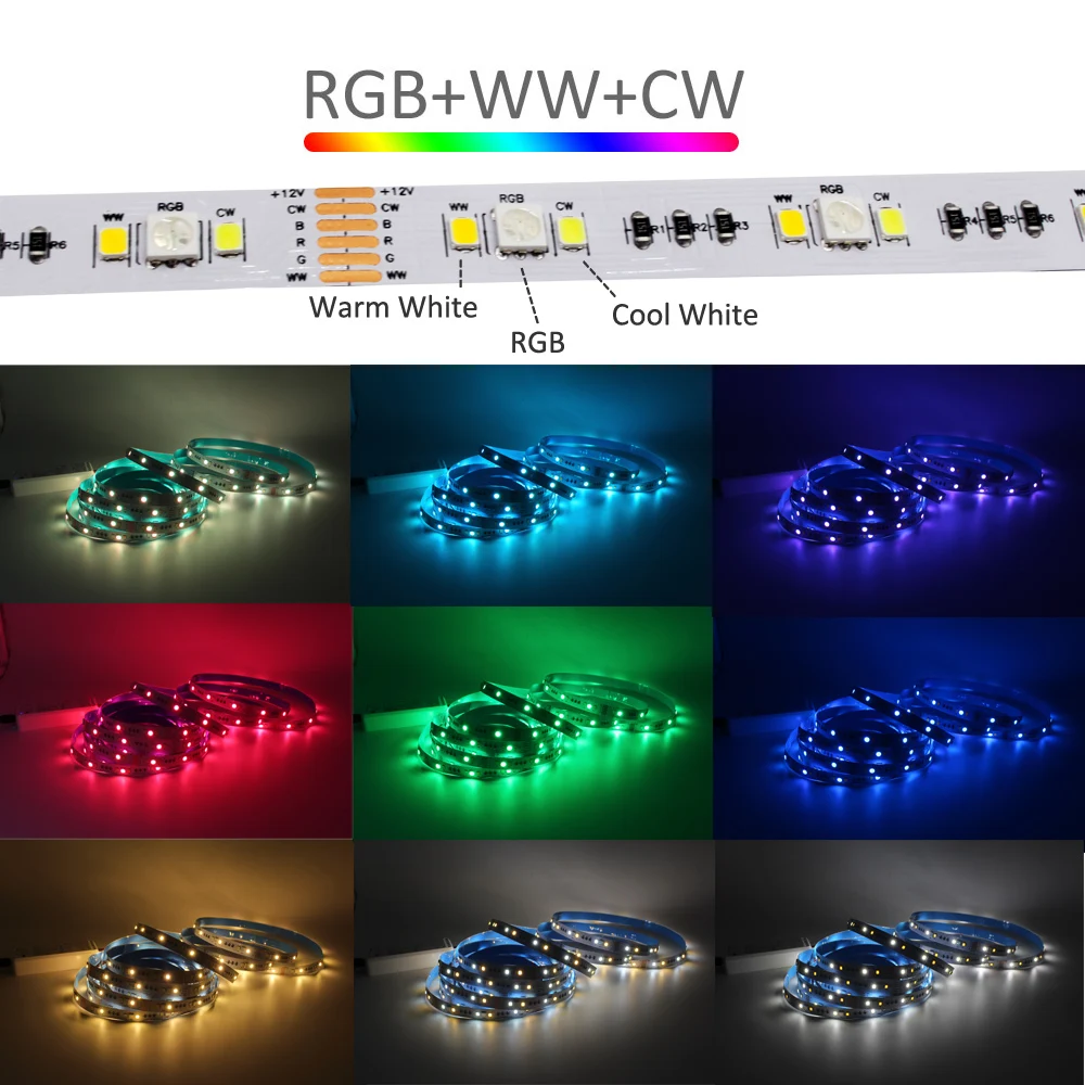 RGBCCT LED Strip 12V Waterproof IP65 DC 24V RGB CCT LED Tube IP67 IP20 5M Lighting Living Room Decration 5050 2835 Flexible Tape