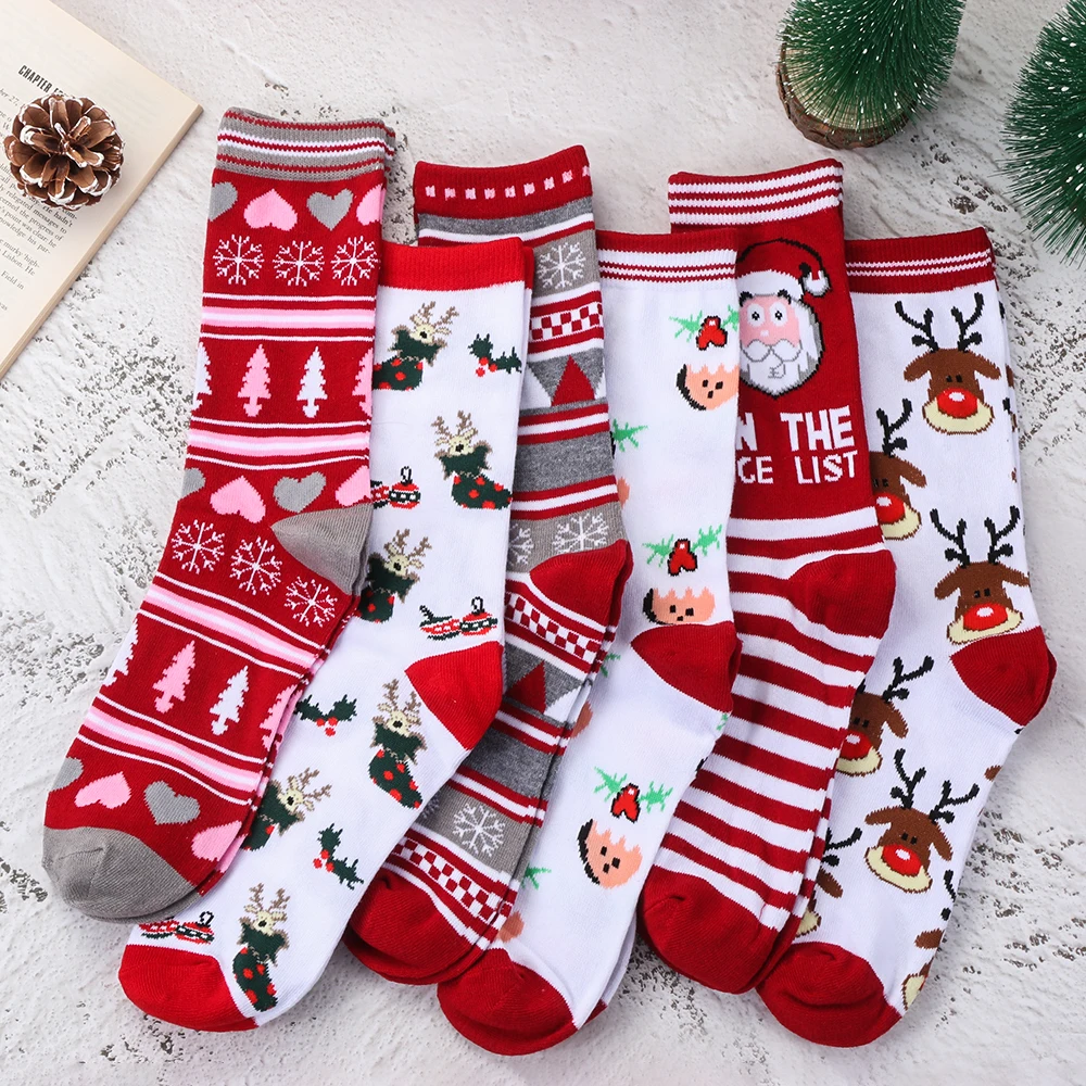 1 Pair Unisex Christmas Socks Santa Claus For Man Woman Lady Thickness Cotton Knit Xmas Funny Socks Elk Santa Stockings