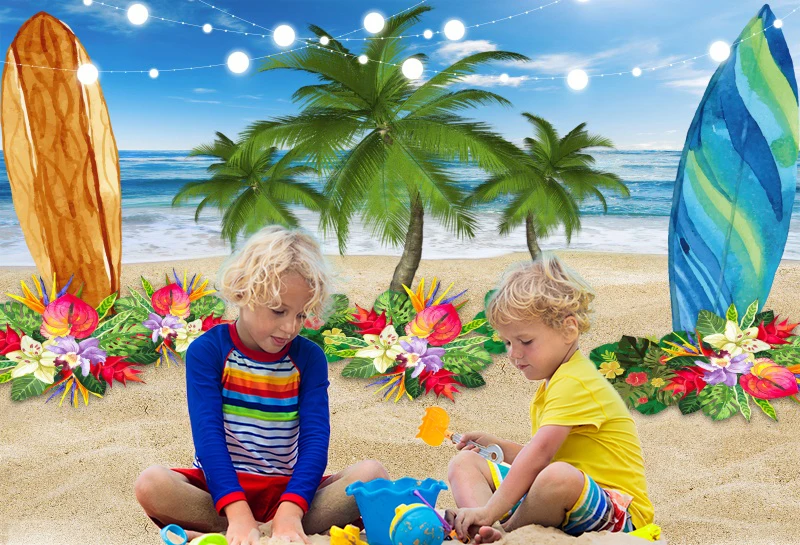 Tropical Beach Background Summer Luau Palm Leaves Ocean Island Seaside Scene Wedding Photography Backdrop Baby Birthday Party