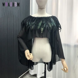 Summer sunscreen + 100% turkey feather cape women's Cape length 27 cm in front and 70 cm at back cloak  outdoor beach coat