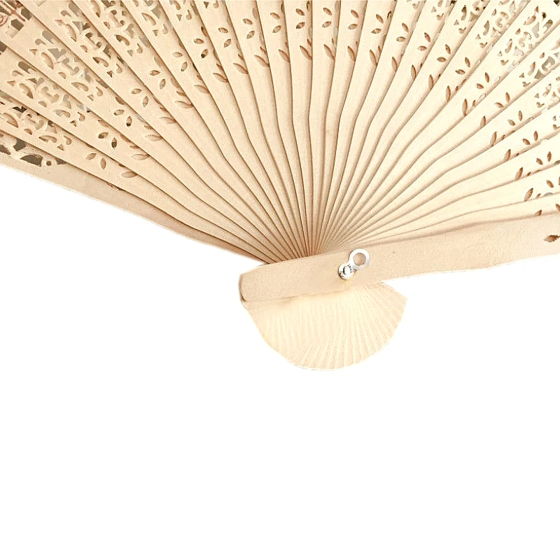 50PCS Through-Carved Chinese Style Sandalwood Fragrance Wood Fan With Sun Flowers Design Print Wedding Gift Favor For Guest