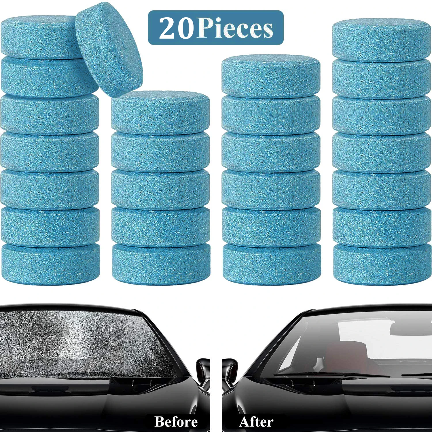 20pcs Car Windshield Cleaning Effervescent Tablets Ultra-clear Wiper Glass Cleaner Detergent Universal Home Toilet Window Solids