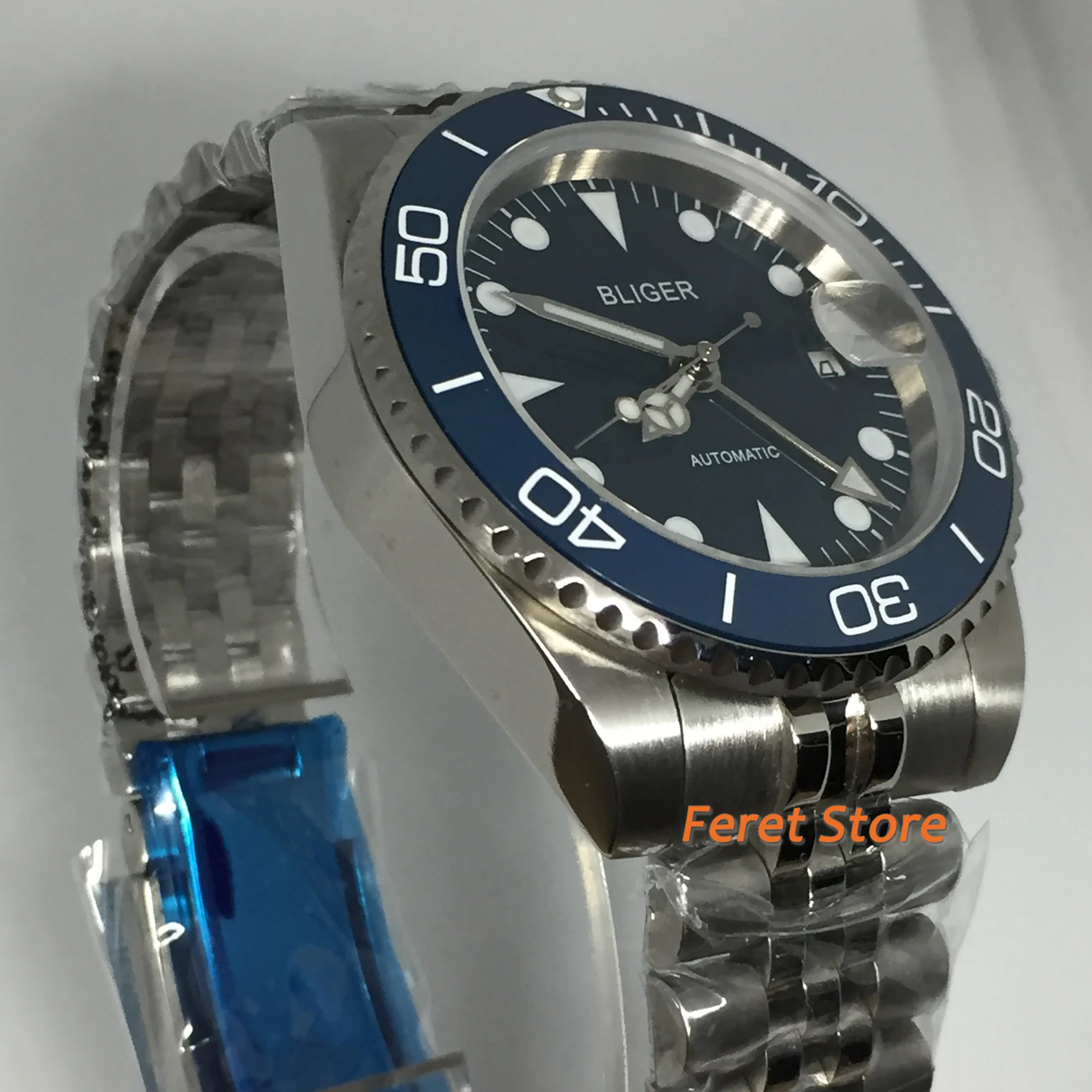 Bliger 40Mm Mens Watch Perak Case Stainless Strap Sapphire Glass Ceramic Bezel GMT Jendela Tanggal Tahan Air Automatic Watch