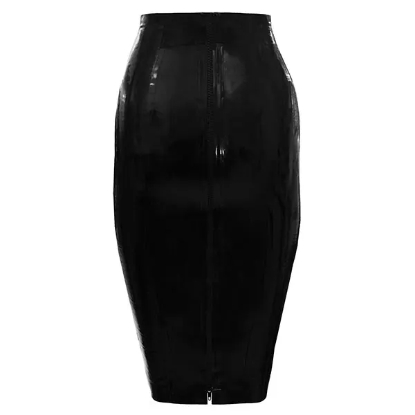 Latex Skirt Zip Tight Pencil Skirt Latex Skirt Rubber Pencil Skirt Back Zip