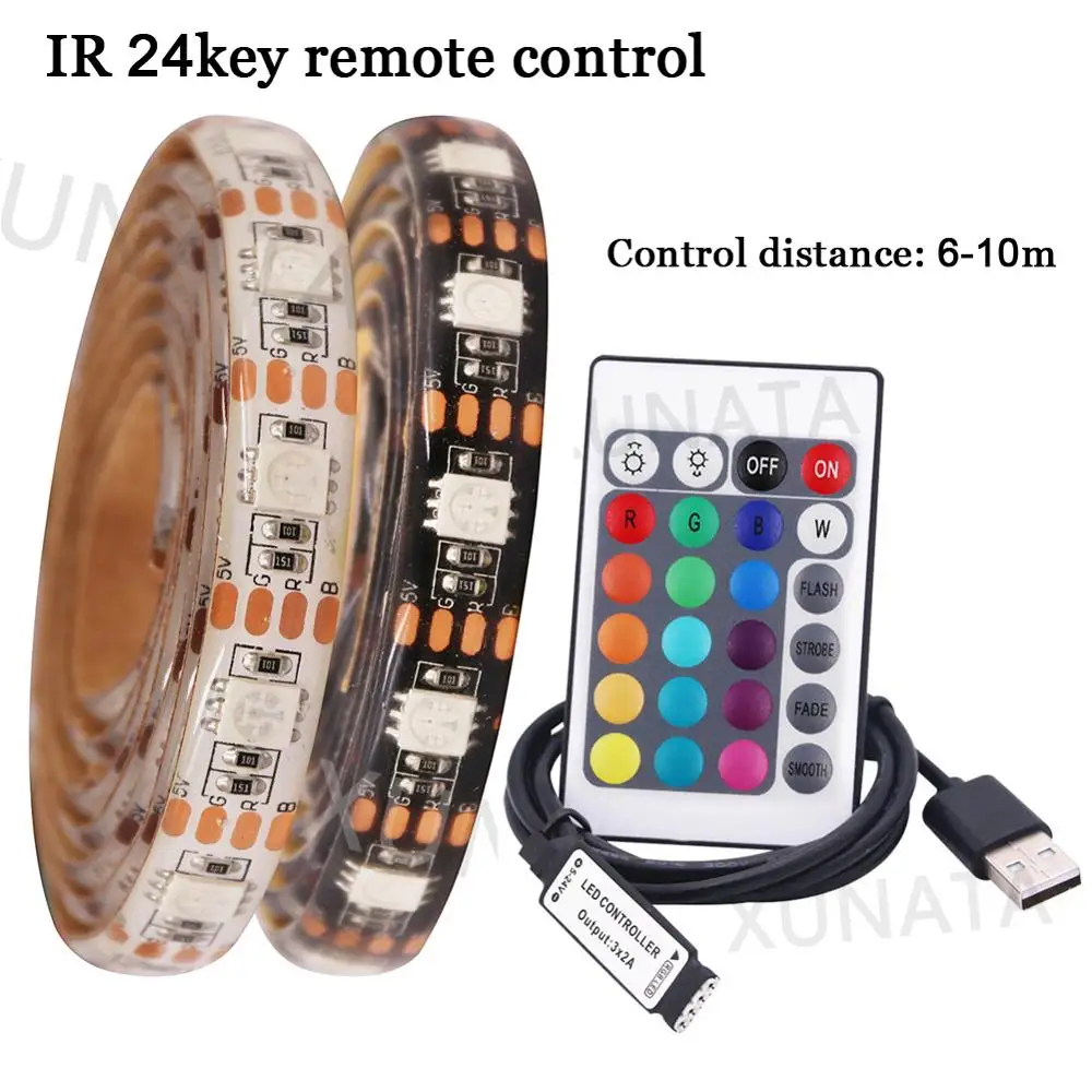 5050 RGB LED Strip Light 5V USB 16Colors Waterproof Flexible Led Tape TV Back Lights Colour Changing with 24Key Remote Control