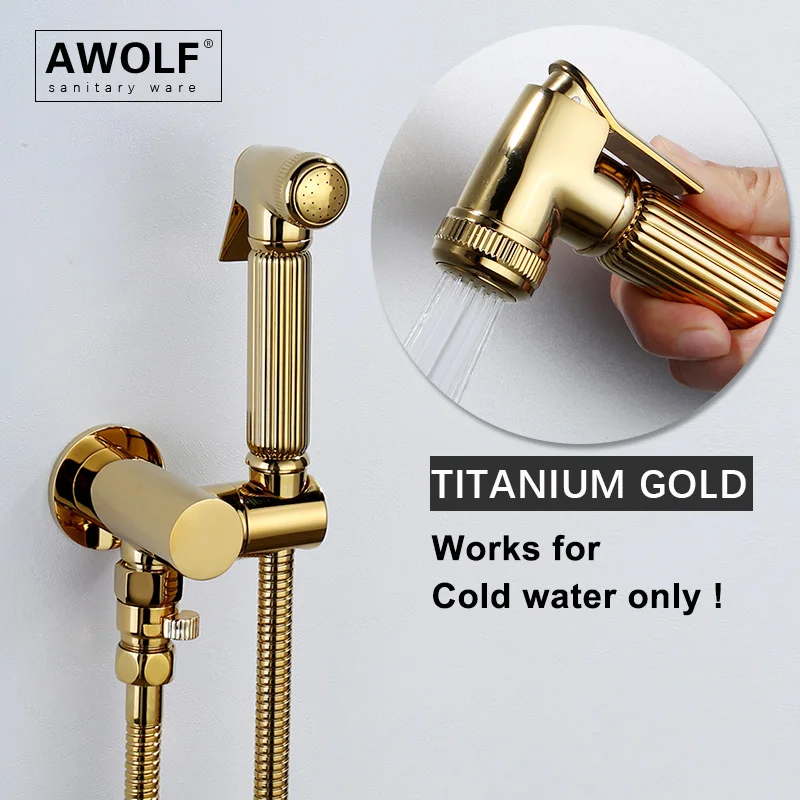 

Titanium Gold Handheld Toilet Bidet Sprayer Solid Brass Douche kit Bathroom Swivel Holder Shattaf Shower Bidet Faucet AP2280