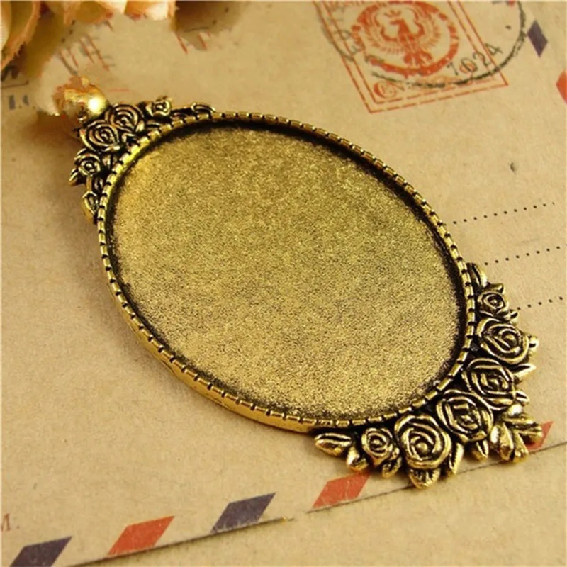 5pcs/lot Base Size 30*40mm Flower Pendant Cabochon Base Settings Cameo Tray Bezel Blank for DIY Jewelry Making Findings
