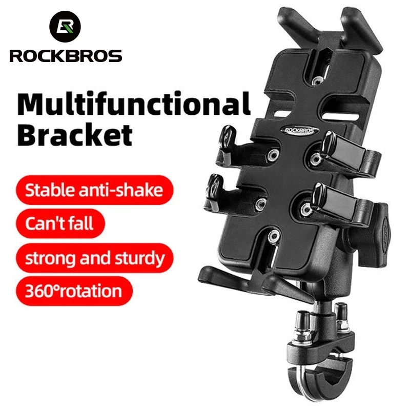 ROCKBROS Bike Phone Holder Motorcycle Bicycle Phone Holder Cycling Handlebar Stand 360 Adjustable Bracket 3.5-7 Inch Phone Stand