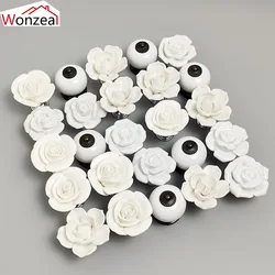 6pcs White Rose Ceramic Handles Cupboard Cabinet Door Knobs Kitchen Drawer Closet Pulls Furniture Handles With Screw