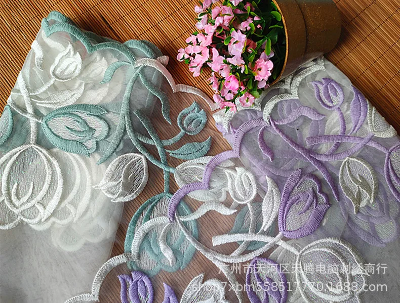 1Yard Pink Purple Tulip Flower LaceTrim Dress Wedding Lace Ribbon Fabric Applique Baby DIY Embroidered Sewing Craft 25cm Width