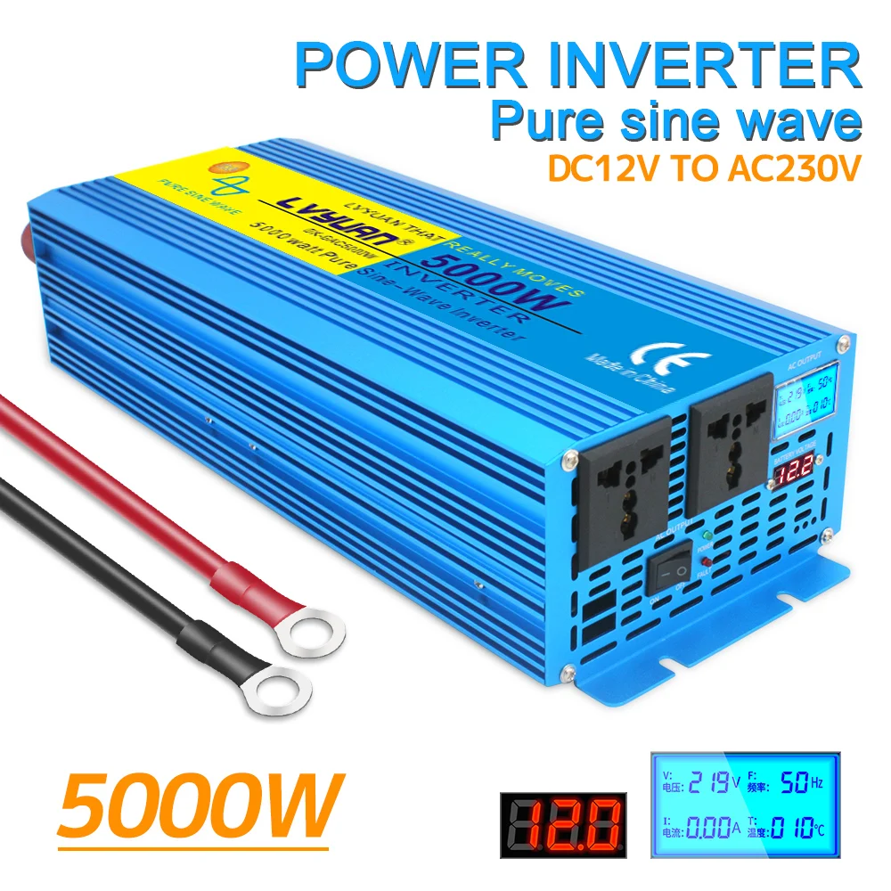 Pure Sine Wave Inverter DC 12v/24v To AC 220v 4000W 5000W Volt LED Display Converter Transformer Car Inversor Solar Power