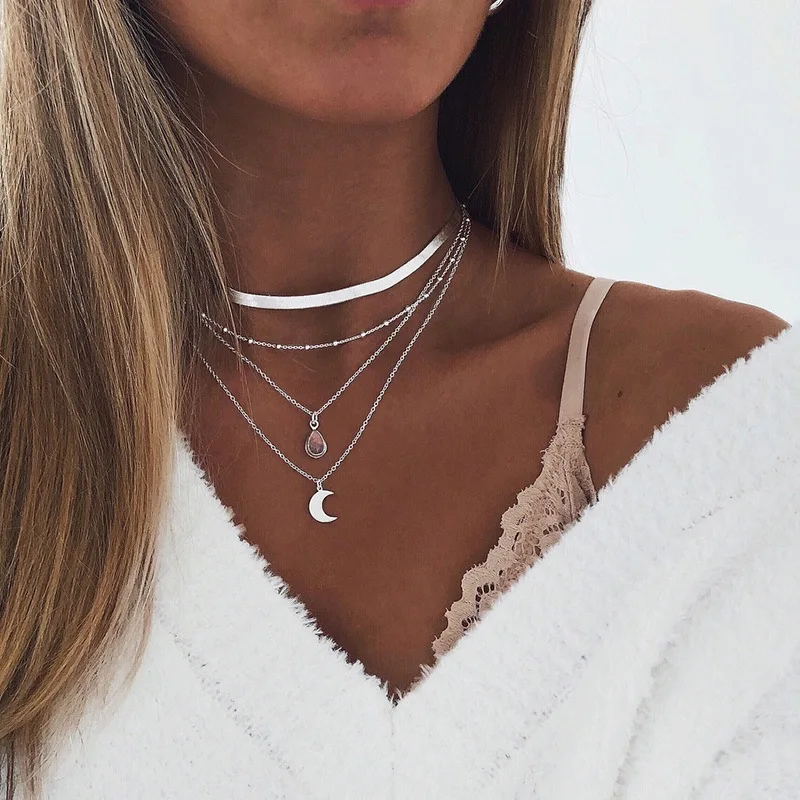 Tenande Vintage Mehrschichtige Party-Schmuckketten mit Blättern, Sternen, Hamsa-Hand und Mond für Damen - Trendige Bijouterie – Detail 30