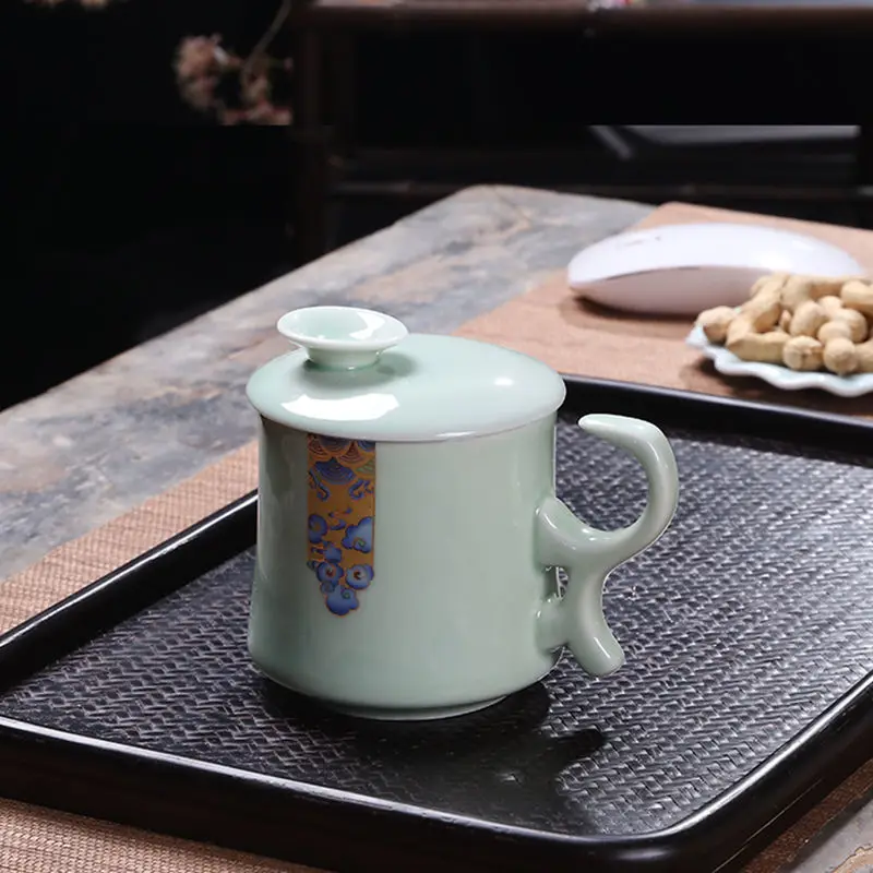 Ceramic Tea Cup with Lid Filter Tea Office Mug Jingdezhen Tea Set Celadon Cup Water Cup Teacup Mark Cup Drinkware
