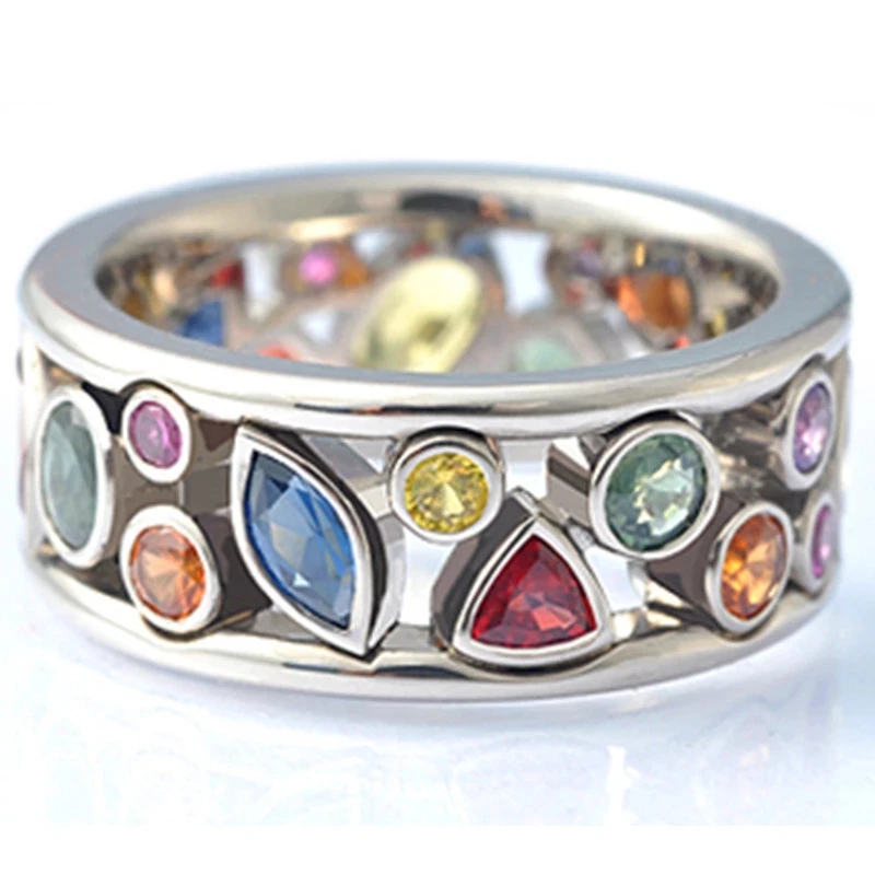 925 Sterling Silver Vintage Colorful Crystal Promise Rings For Women Girls Party Luxury Designer Jewelry Wholesale