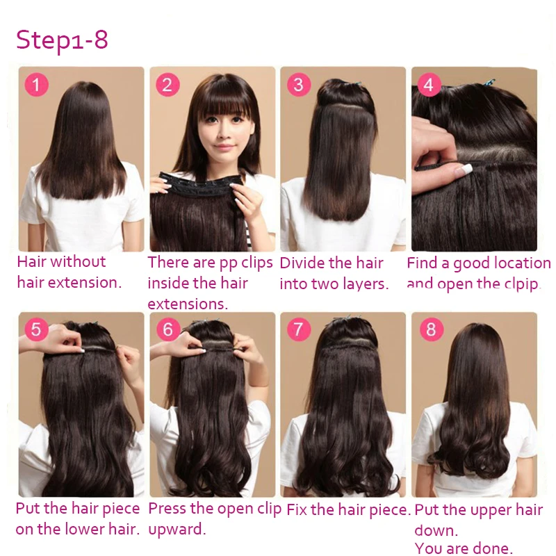 MERISIHAIR 32 Pulgadas Extensiones de Cabello Sintéticas Una Pieza 5 Clips Largo Lacio Fibra de Alta Temperatura Negro Marrón Postizo 5