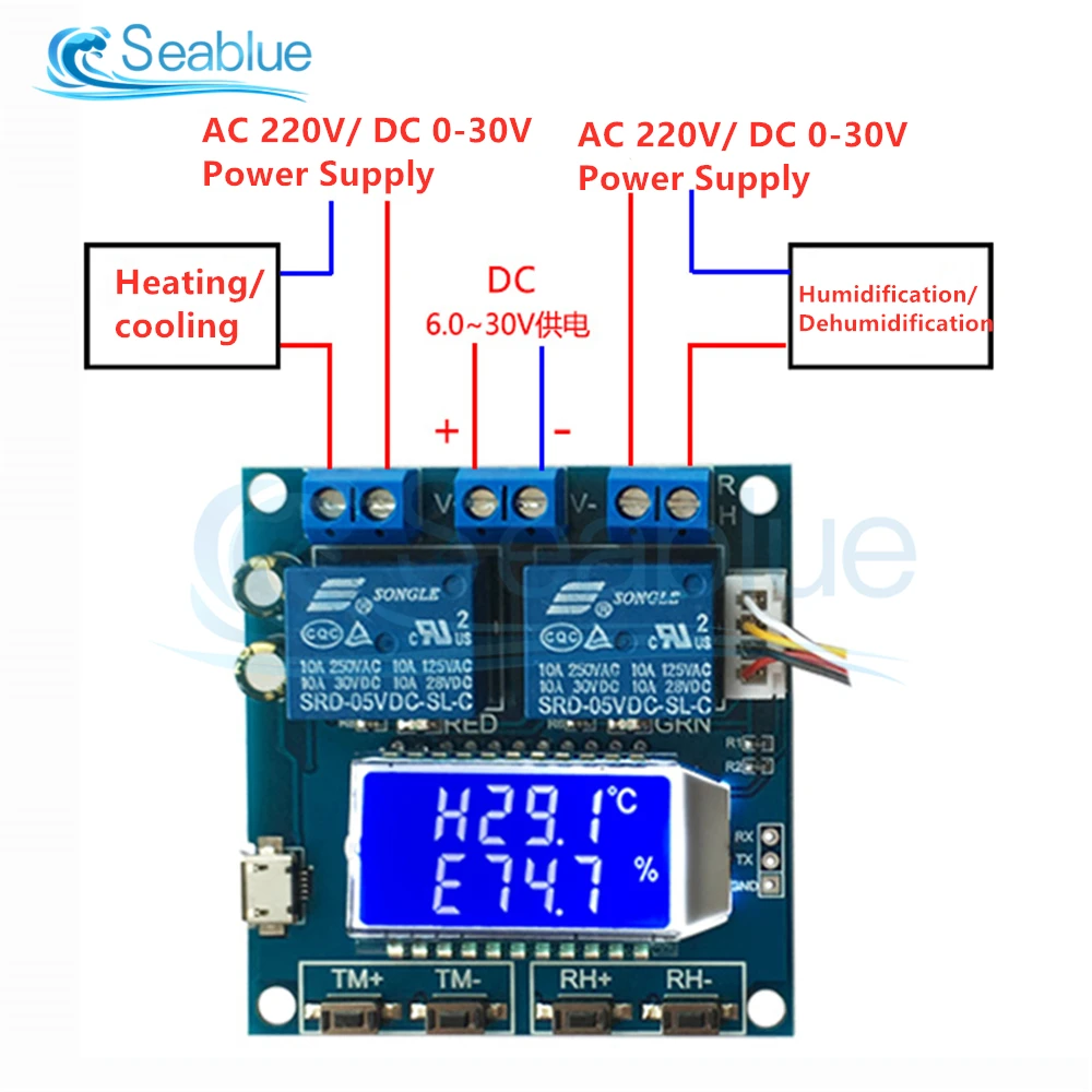 DC 12V 24V 10A SHT20 moduł kontrolera temperatury i wilgotności LCD cyfrowy wyświetlacz termometr termostat higrometr ogrzewanie/chłodzenie