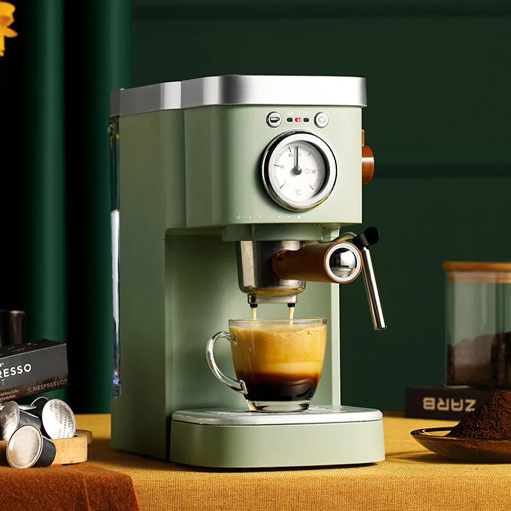 Retro green coffee machine household capsule small full semi-automatic Italian commercial steam milk froth