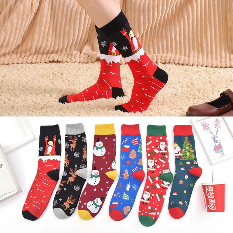 

1 Pair New 2021 Funny Santa Claus Christmas Tree Snow Elk Socks Men Casual Harajuku Cartoon Home Gifts Happy New Year hip hop