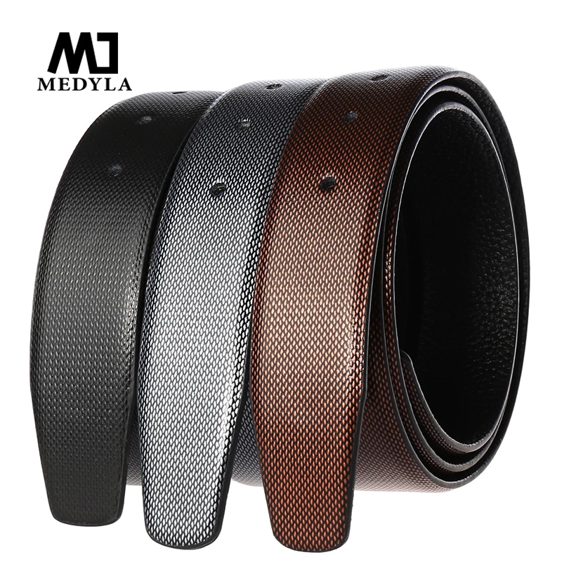 MEDYLA natural leather men\'s business belt without buckle luxury diamond texture leather belt for men\'s matte gray pin buckle