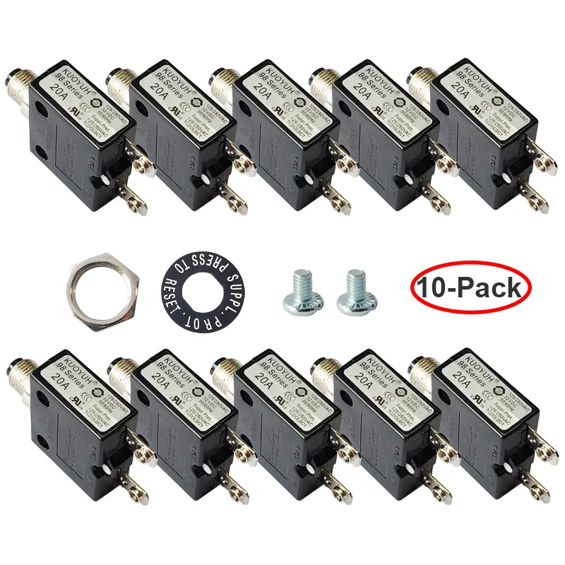 10 PCS KUOYUH 98 series 20A Manual Reset Thermal Overload protector switch 3A-50A straight pin screw pin Mini Circuit Breaker