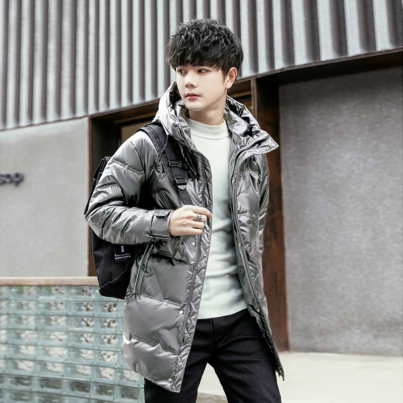 Winter New Men Solid Color Parkas White Duck Down Men\'s Stand Collar Warm Thick Jacket Male brighting brand Casual Parka Coat