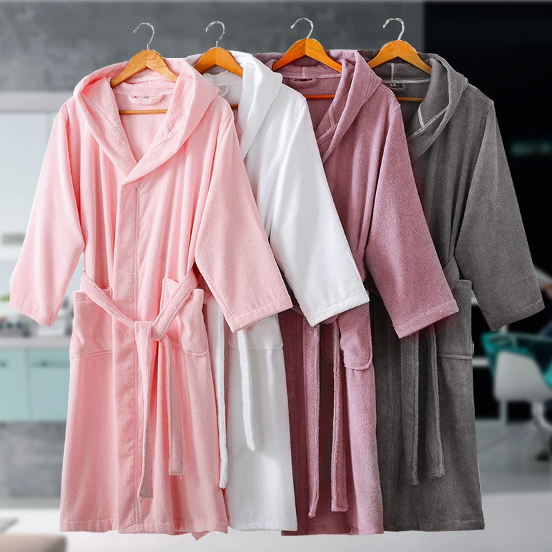 Summer Men Bathrobe Hooded Long Thick Towel Warm Bath Robe Plus Size Luxury Soft Thermal Bathrobe Dressing Gown Male Robes