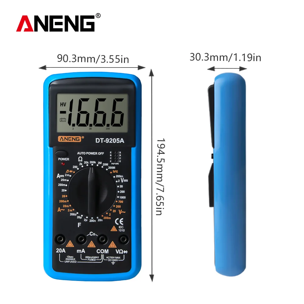 DT9205A LCD Digital Multimeter Electric Handheld Ammeter Voltmeter Resistance Capacitance AC DC Power Meter Tester