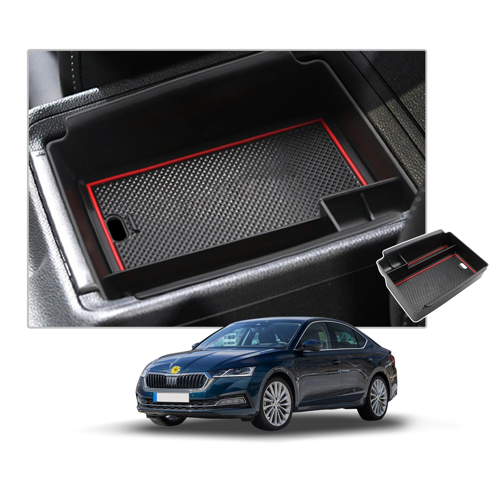 RUIYA Car Armrest Storage Box for Octavia Mk4 2020 2021 2022 Central Control Container Auto Interior Octavia Mk4 Accessories