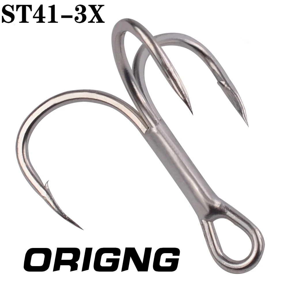 

ST41-3X 20pcs/bag Fishing Hooks High Carbon Steel Treble Hooks Silver Super Sharp 2# 4# 6# 8# 10# 12# High Strength Hooks Tackle