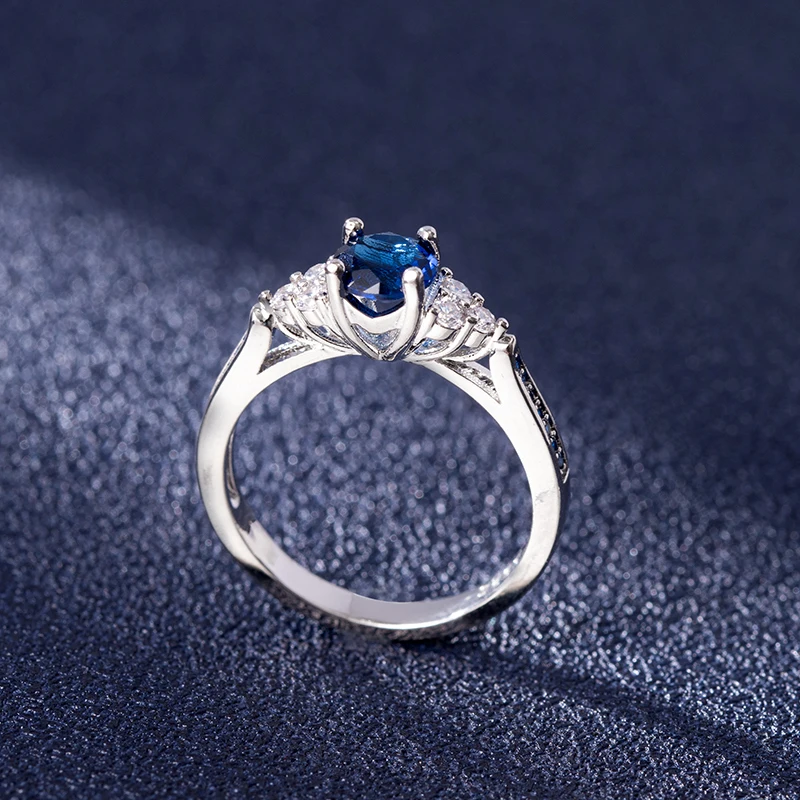 HuiSept Elegant Silver 925 Ring Round Shape Sapphire Zircon Gemstones Jewelry Female Rings Wedding Promise Party Gift Wholesale