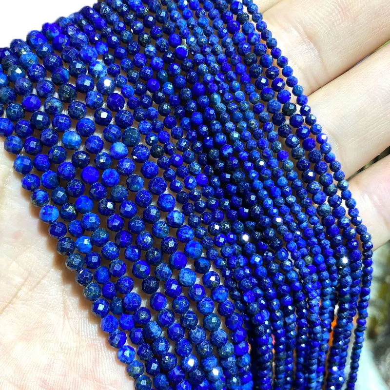 Fine 100% Natural Stone Blue Lapis Lazuli Faceted Gemstone Round Spacer Beads For Jewelry Making  DIY Bracelet Necklace 2/3/4MM