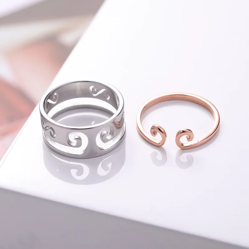 YUN RUO 316 L Titanium Steel Jewelry Sun Wukong Golden Hoop Two Ring Anniversary Weeding Ring Rose Gold Fashion Woman Never Fade