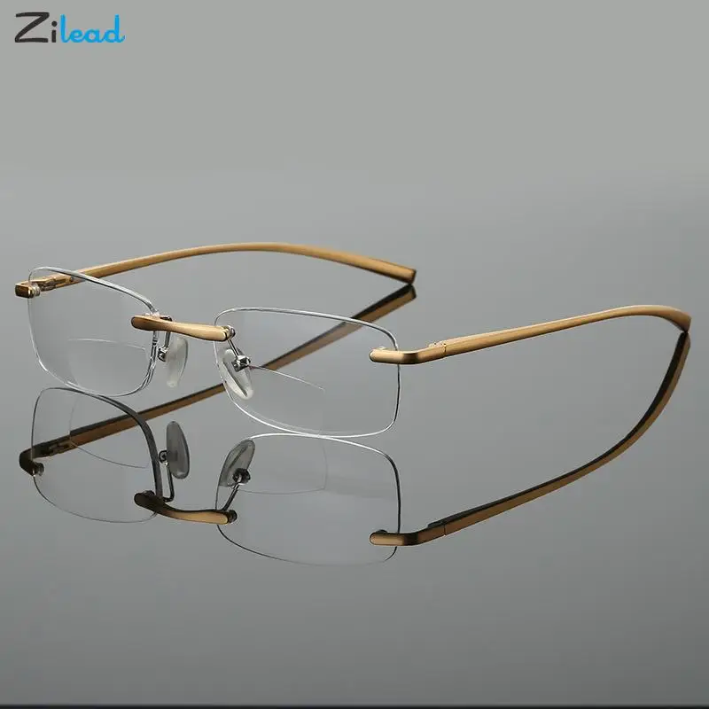 Zilead Reading Glasses Retro Rimless Intelligent Progressive Reading Glasses Metal Frame Presbyopia Eyeglasses Diopter+1 to +4