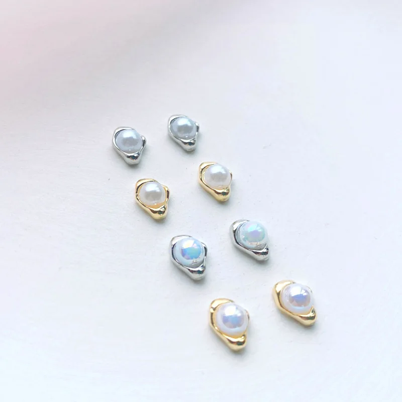 10Pcs Baroque Nail Art Accessories AB Pearl Irregular Alloy Flatback Nail 3D Stickers Jewelry For Manicure Japnaese Charms