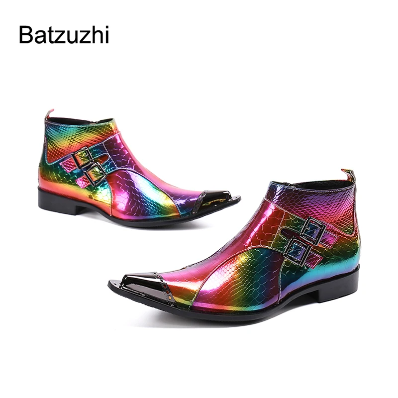 

Batzuzhi Rock Men's Boots Pointed Toe Color Men's Leather Ankle Boots Zip Buckle Fashion Party, Wedding Boots Men, Big Size 46