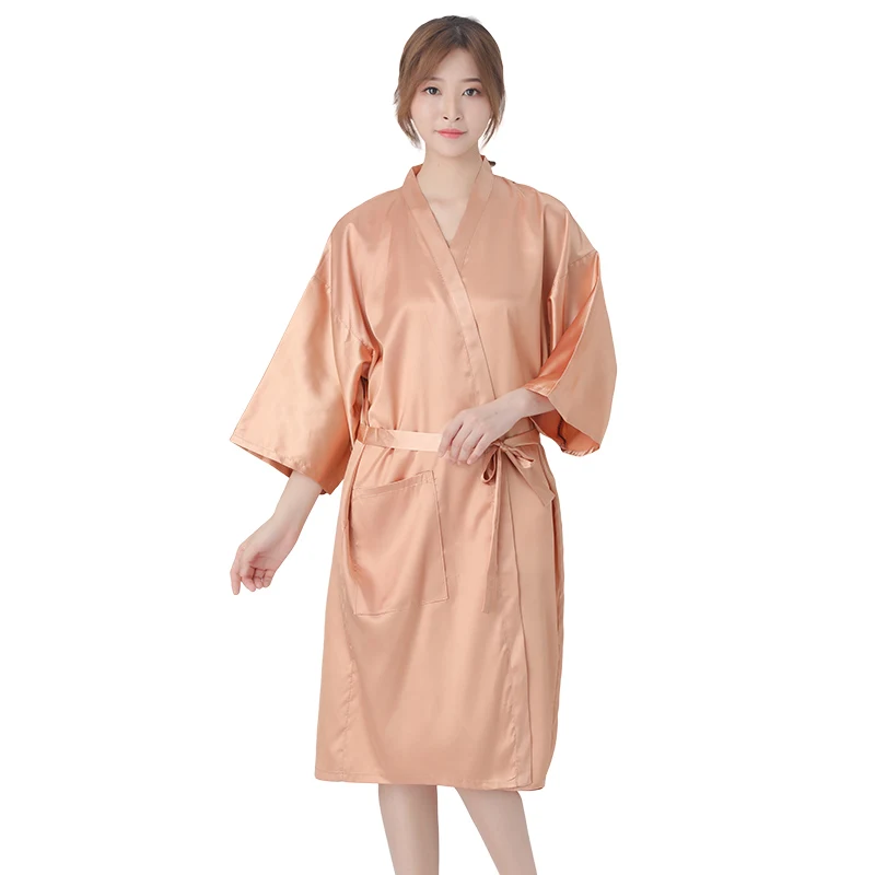 Salon Client Gown Hairdressing Robe Haircut Kimono Barber Shop Beauty SPA Hotel Guest Smock Silk Nightgown Bathrobe Apron