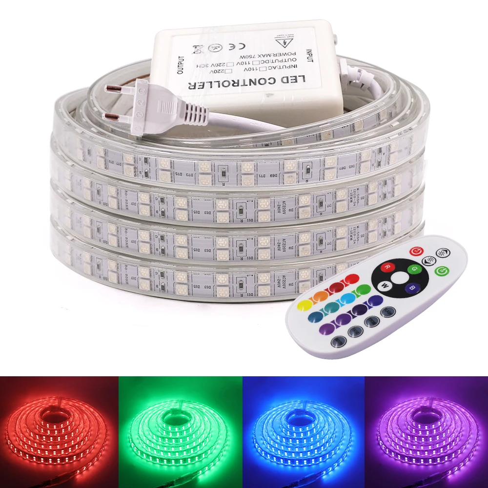 

SMD 5050 RGB LED Strip Light Waterproof 110V 220V 120/60 LED Supper Bright Flexible Ribbon EU US UK AU Kit 1m 5m 10m 20m 25m 50m