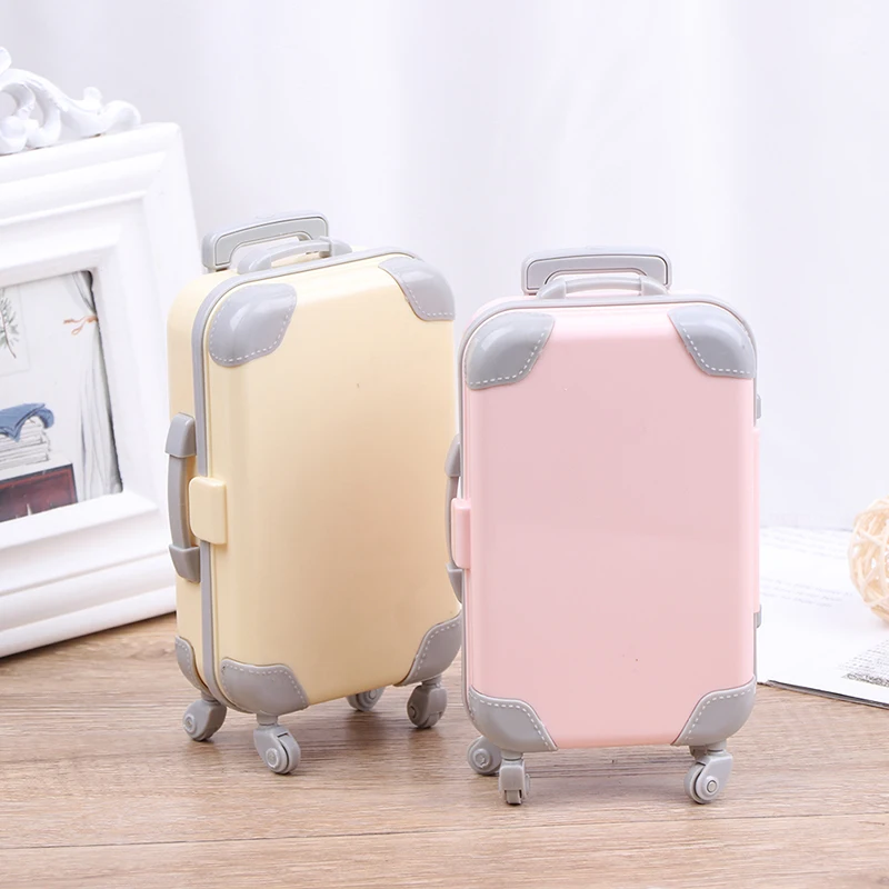 Mini Plastic Suitcase Luggage Doll Accessories Furniture Kids Toys Play House 3D Travel Train Suitcas For Baby Doll Gift