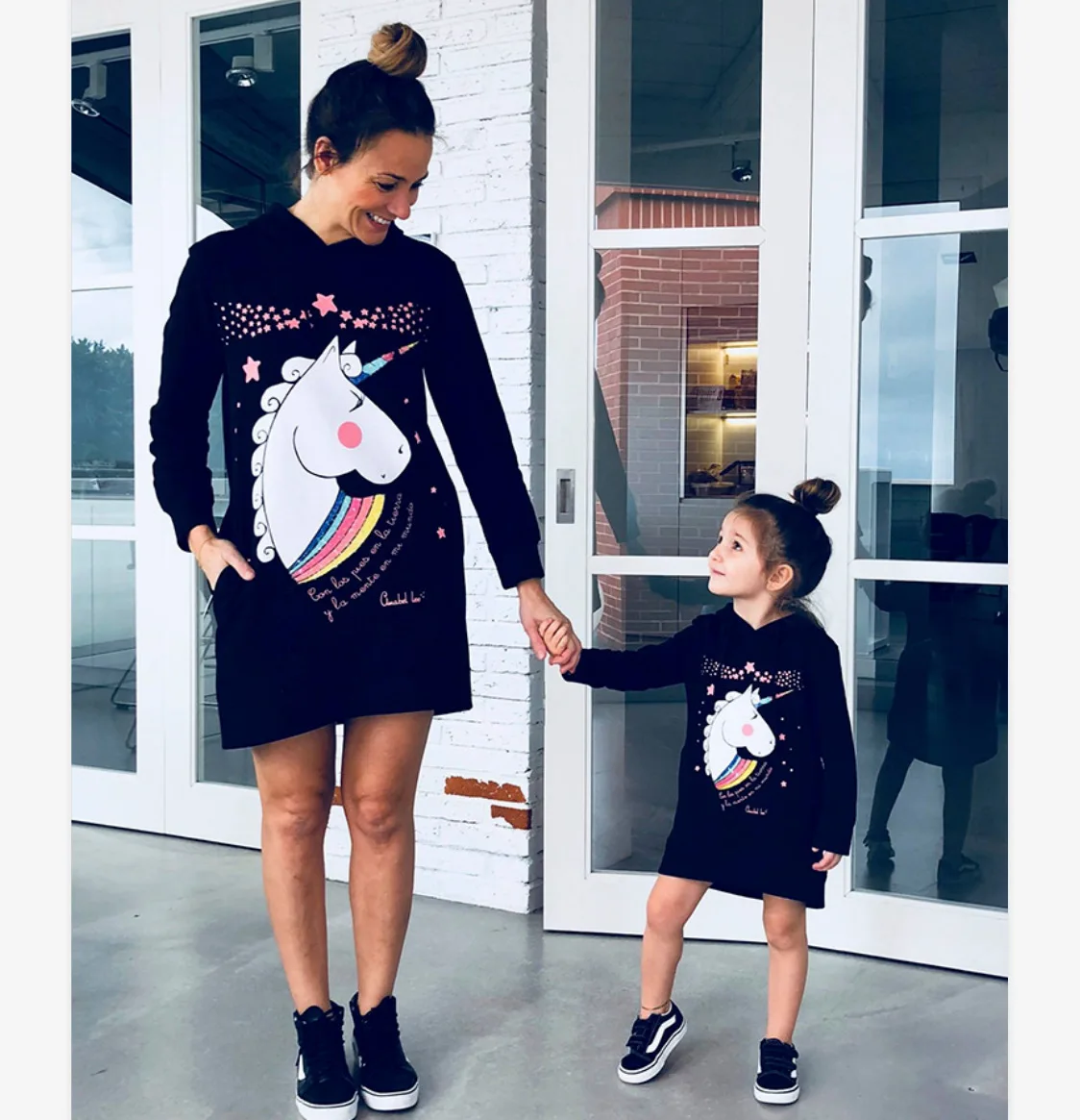 Autumn Mom and Daughter Sweatshirt Dress Unicorn Hooded Mother Daughter Dresses Family Matching Outfits Mommy and Me Clothes