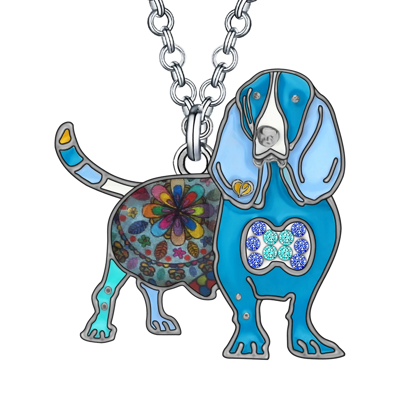 Bonsny Enamel Alloy Rhinestone Basset Hound Dog Necklace Pendant Animal Jewelry For Women Girls Pet Lovers Charm Party Accessory