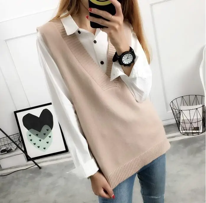 2023 Women Sweater Spring Autumn Wool Vest Sleeveless O-Neck Knitted Vests Long Sections Poullover Vest Female Jumper Pull Femme