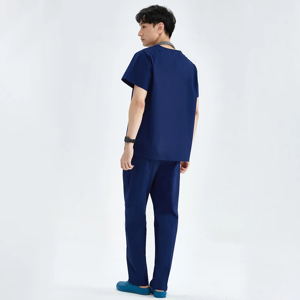 Clearance Men Medical Uniform Scrub Sets Women 2 Piece V Neck Top Drawstring Pants Soft Lightweight Nursing Slim Suit XSY-202